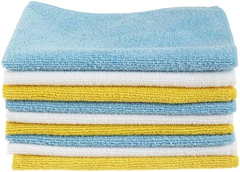 Amazon Basics Microfiber Cleaning Cloths, Non-Abrasive, Reusable and Washable - Pack of 144, 12 x16-Inch, Blue, White and Yellow