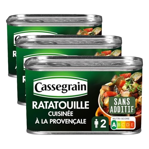 CASSEGRAIN - Ratatouille Cuisinée à la Provençale - Légumes du Soleil, Huile d'Olive Vierge Extra 1,5%, Thym - Sans Additif - Nutri-Score A - Emballage 100% Recyclable - 375 g (Lot de 3)