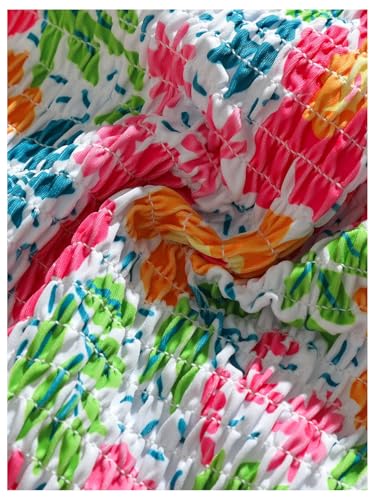 MakeMeChic Girl's Floral Bikini Set Scoop Neck High Waist Smocked Bathing Suit 2 Piece Swimsuits3