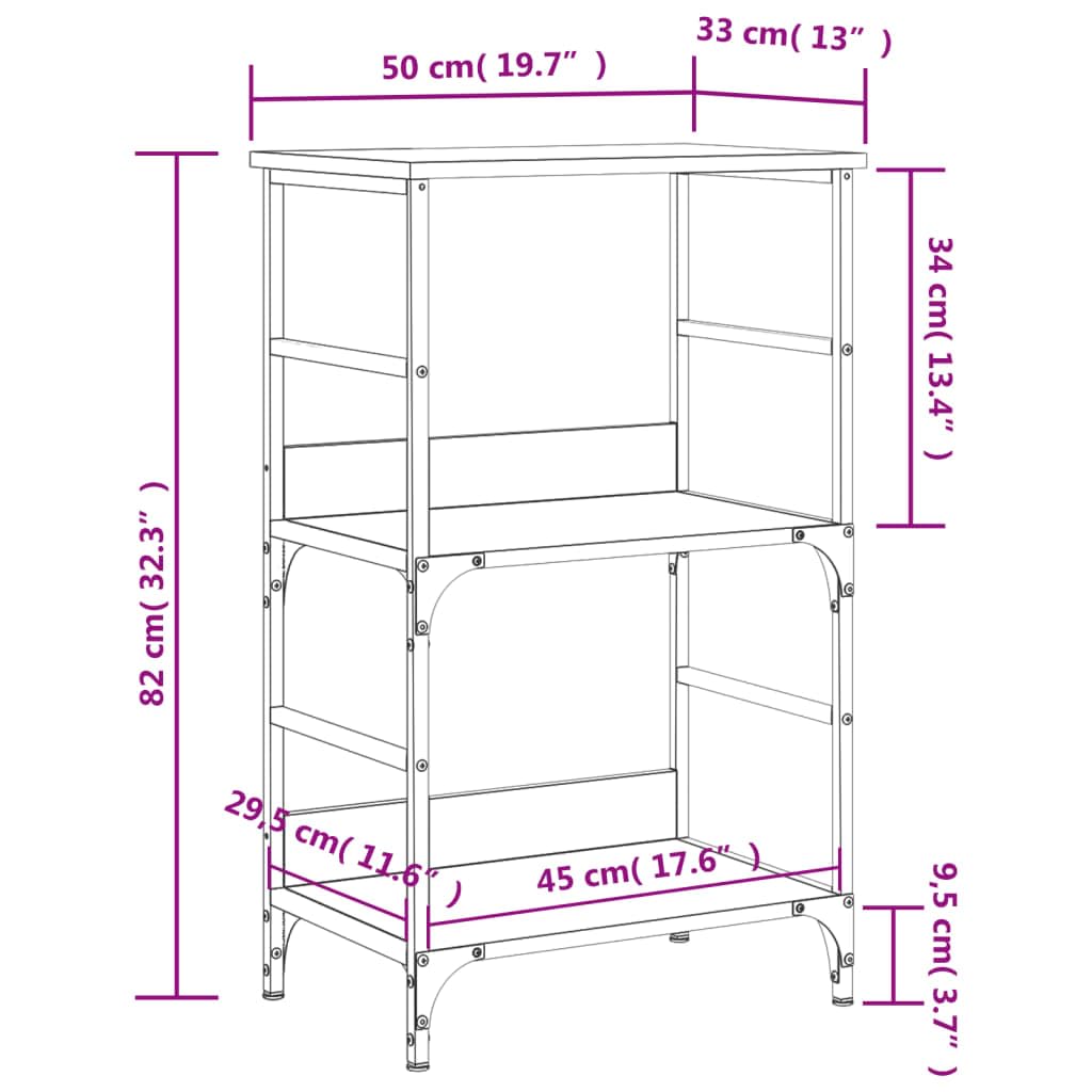 Bücherregal Grau Sonoma aus Holzwerkstoff mit Stahlrahmen 50x33x82 cm freistehend, offenes Regalsystem für Wohnzimmer, Büro, Kinderzimmer, platzsparend mit Stauraum und Ablagefach
