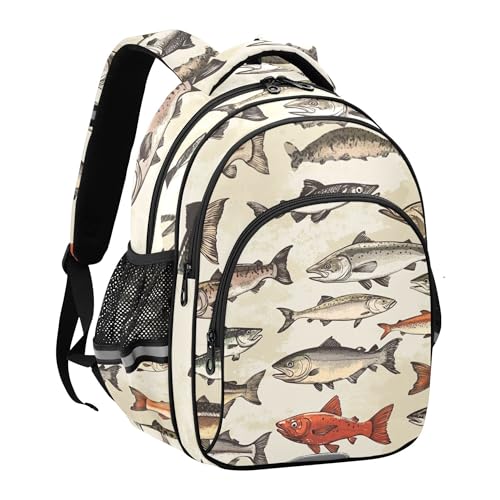 Vintage Fish Retro Backpack for School Book Bag Tablet Laptop Backpack Work Travel Bag with Reflective Stripes2