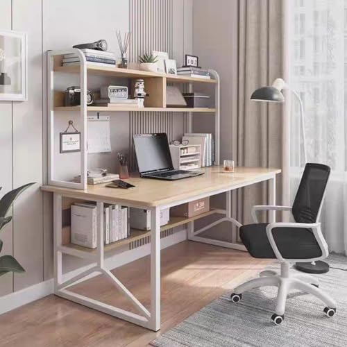 Escritorio moderno para computadora con patas de metal, estación de trabajo para oficina en casa con credenza y estantería, mesa de estudio para espacios pequeños, escritorio para jugadores (B 120 x