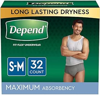 Depend FIT-FLEX Incontinence Underwear for Men, Maximum Absorbency, Disposable, Small/Medium, Grey, 32 Count