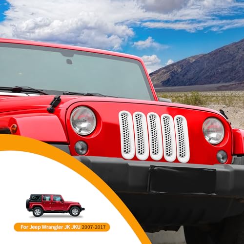 Image of Hoolcar Front Grill Mesh Inserts Clip-in Honeycomb Grille Guard Cover Fit for Jeep Wrangler JK JKU 2007-2017, Exterior Accessories, White