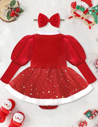 NAPU Baby Girl Christmas Outfit - Ruffle Long Sleeve My 1st Christmas Dress with Headband4