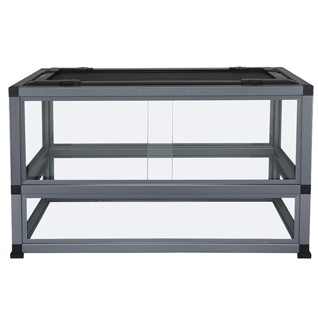 Pojemnik do hodowli zwierząt ze stopu aluminium Duże szklane terrarium dla gadów Jaszczurka Kameleon Gecko Inkubator dla zwierząt z przesuwanymi drzwiami Wentylacja na górnym ekranie (czarny 60x30x36c