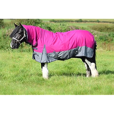 Equitack Horse Turnout Rug UV protection Adjustable Breathable Heavy Duty Original Durable Outdoor Horse Turnout Combo Neck Field 50g Rug Raspberry/Grey 5'6'' Cover