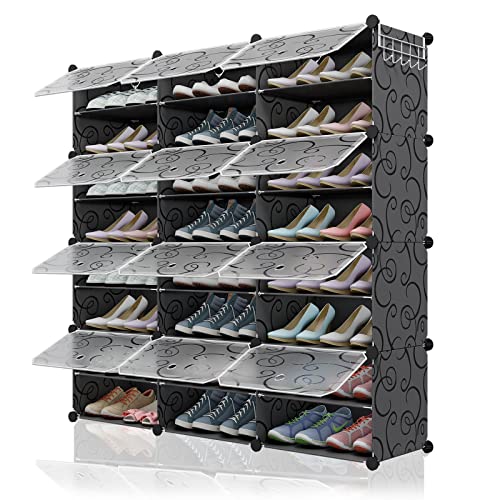 KOUSI Portable Shoe Rack Organizer 48 Pair Tower Shelf Storage Cabinet Stand Expandable for Heels, Boots, Slippers? 8 Tier Black