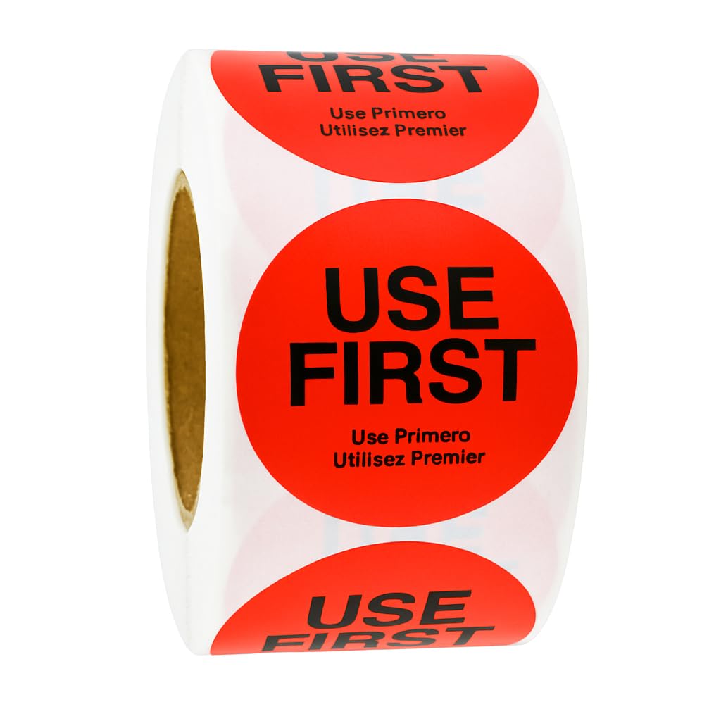 BarBits Use First Labels Roll of 500 - Self Adhesive Food Rotation Prep Stickers,