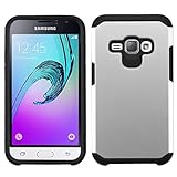 Samsung Galaxy Express 3 (AT&T) Case, BornTech Dual Layer Shockproof Armor Protector Cover Case, Accessory For Samsung Galaxy J1 (2016) / Samsung Galaxy AMP 2 (Black/Silver)