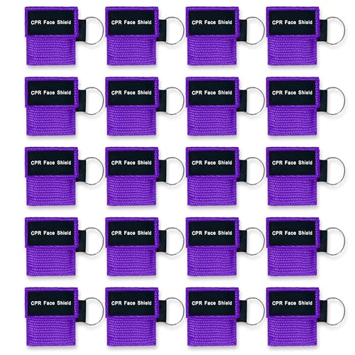 ASA TECHMED CPR Mask Keychain Emergency Kit CPR Face Shields for First Aid AED Training Child and Adult CPR Breathing Barrier - 20 Pack, Purple