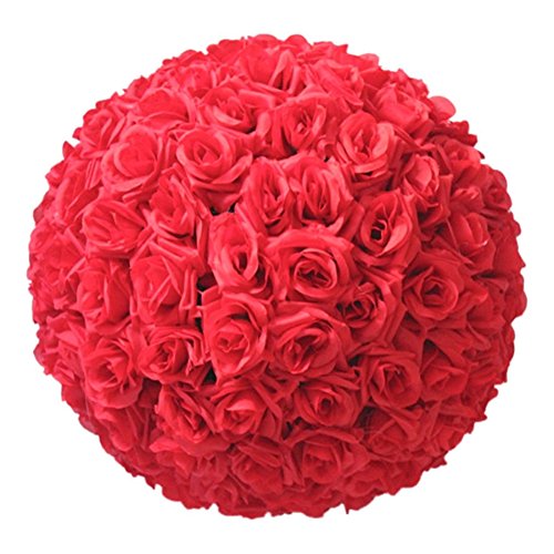Gemini Mall Boule de fleurs artificielles, pompon, décoration de table, guirlande, de mariage ou de soirée, 20,3 cm, Rouge., 8 inch Cover