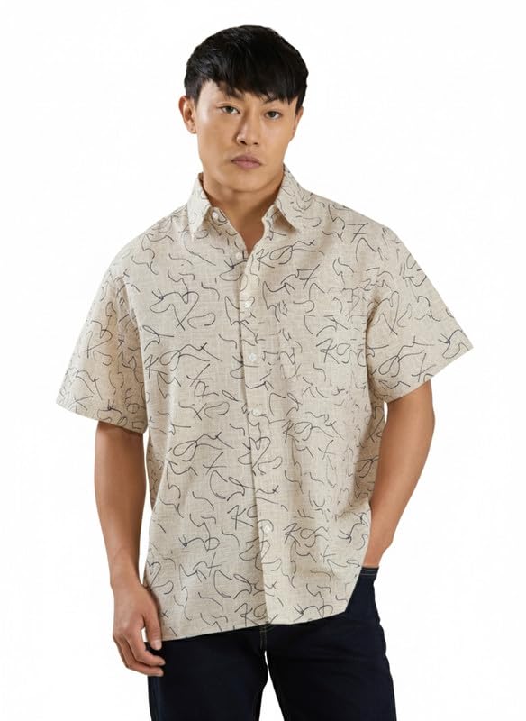 Image of MARK & ALBERT Men's Half Sleeve Linen Slim Fit Shirt