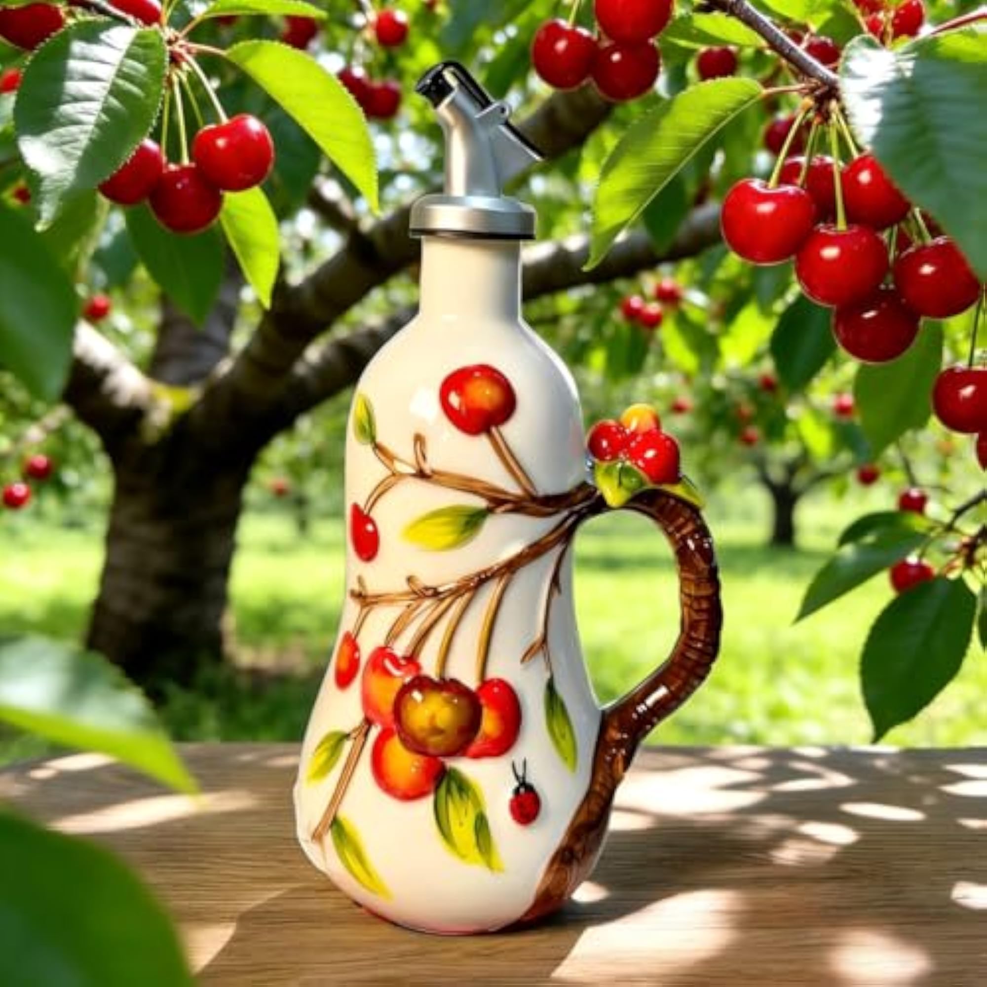 18 Oz Hand Painted Ceramic Olive Oil Dispenser Bottle