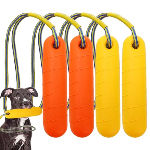 DEAYOU 4 Pack Dog Pool Toys, Interactive Dog Water Floating Toys with Rope, Fetch Training Bumpers Retrieving Dummy, Pet Throw Toy for Outdoor, Summer, Playing, Tug Game, Retriever