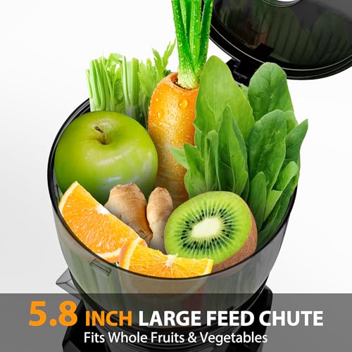 Pukomc Cold Press Juicer,5.8" Wide Feed Chute Juice Extractor Machine with 300W,Slow Masticating Juicer for Whole Vegetables & Fruits,High Juice Yield,Easy to Clean,Grey - Image 3