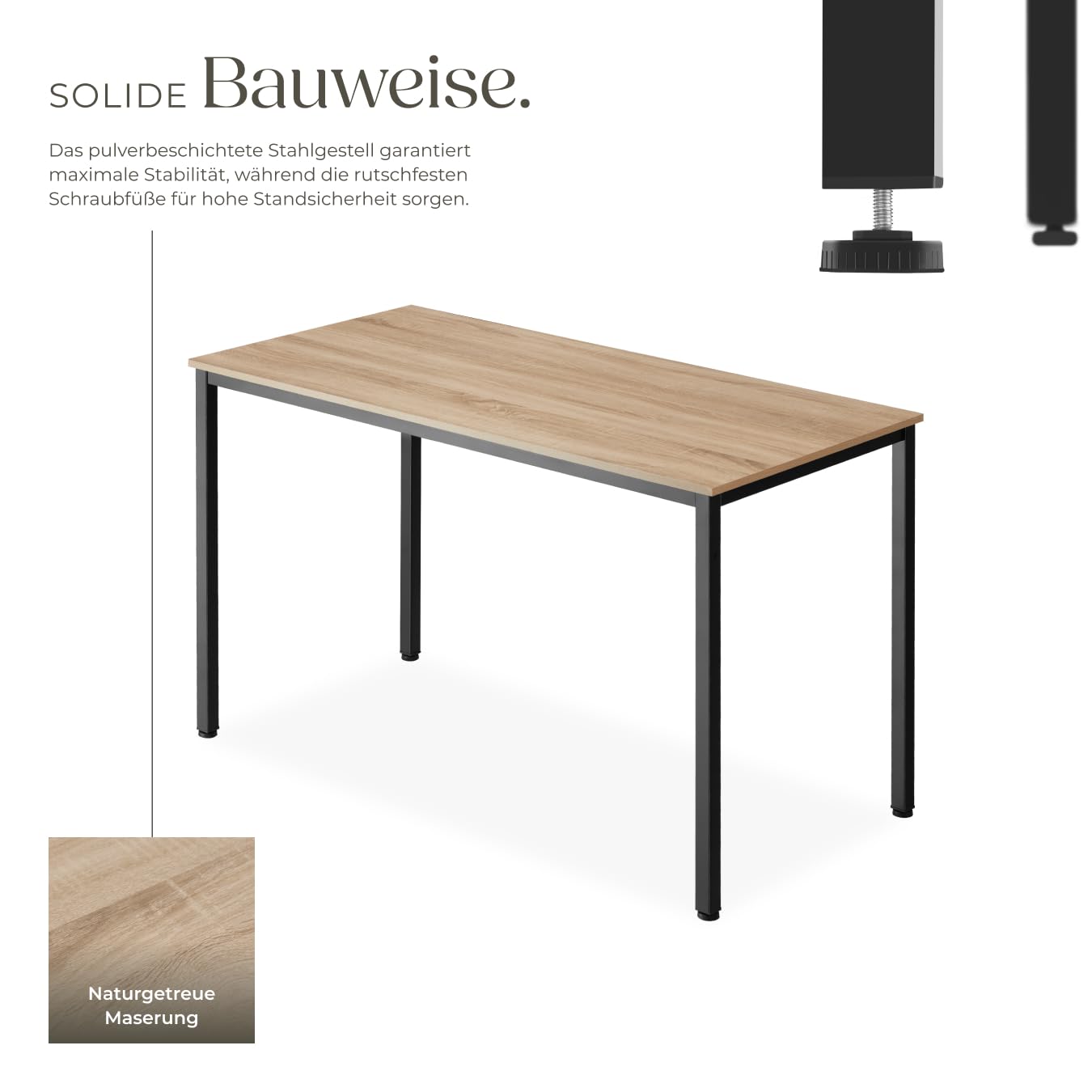 tectake® Industrial Schreibtisch, Tisch 120 x 60 x 75,5cm, Esstisch, Bürotisch, Computertisch, PC Tisch, Wohnzimmertisch, Gaming Desk, Möbel für Arbeitszimmer - Industrial Holz Hell, Eiche Sonoma