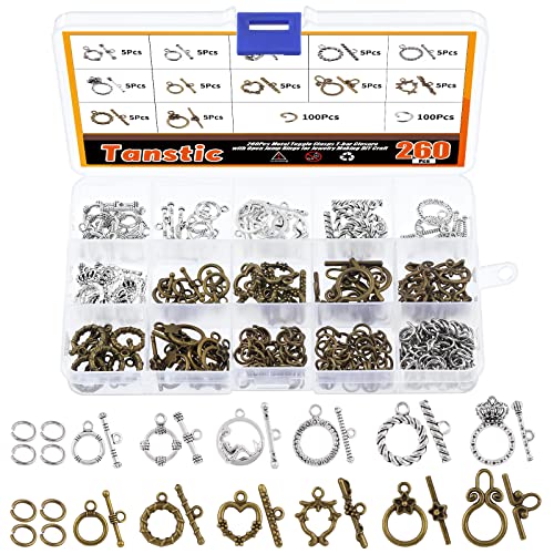 Fermoirs à bascule Tanstic de 12 styles avec anneaux de jonction pour création de bijoux, 260 pcs