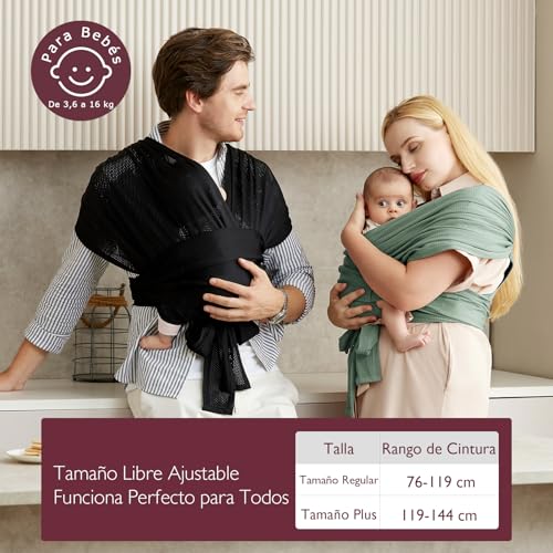 Momcozy Fular portabebés recién nacidos ajustable con malla de aire refrescante, fácil de llevar, hasta niños pequeños (3,6-15,8 kg), adecuado para cintura de 76,2 a 119,4 cm - imagen 7