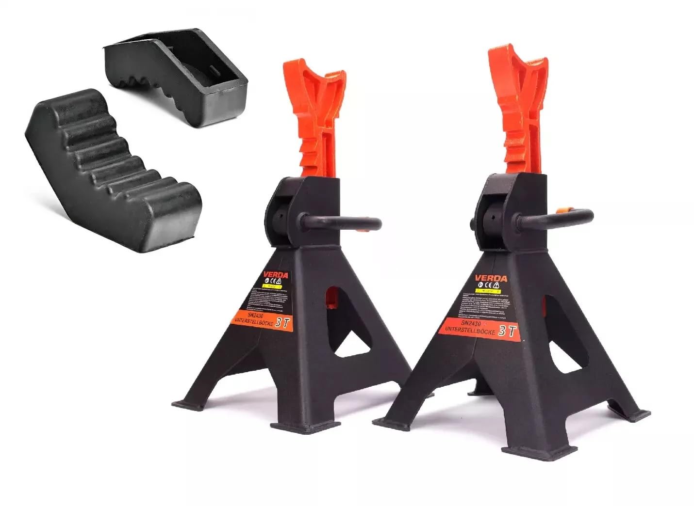 Verda 2X Unterstellböcke 3T 295-425 mm Abstellböcke Stützböcke + 2X Gummiauflage Gummi Wagenbock Werkstattstände Profi Reifenwechsel Abstellbock Auto Heber Wagenheber SN2430/29
