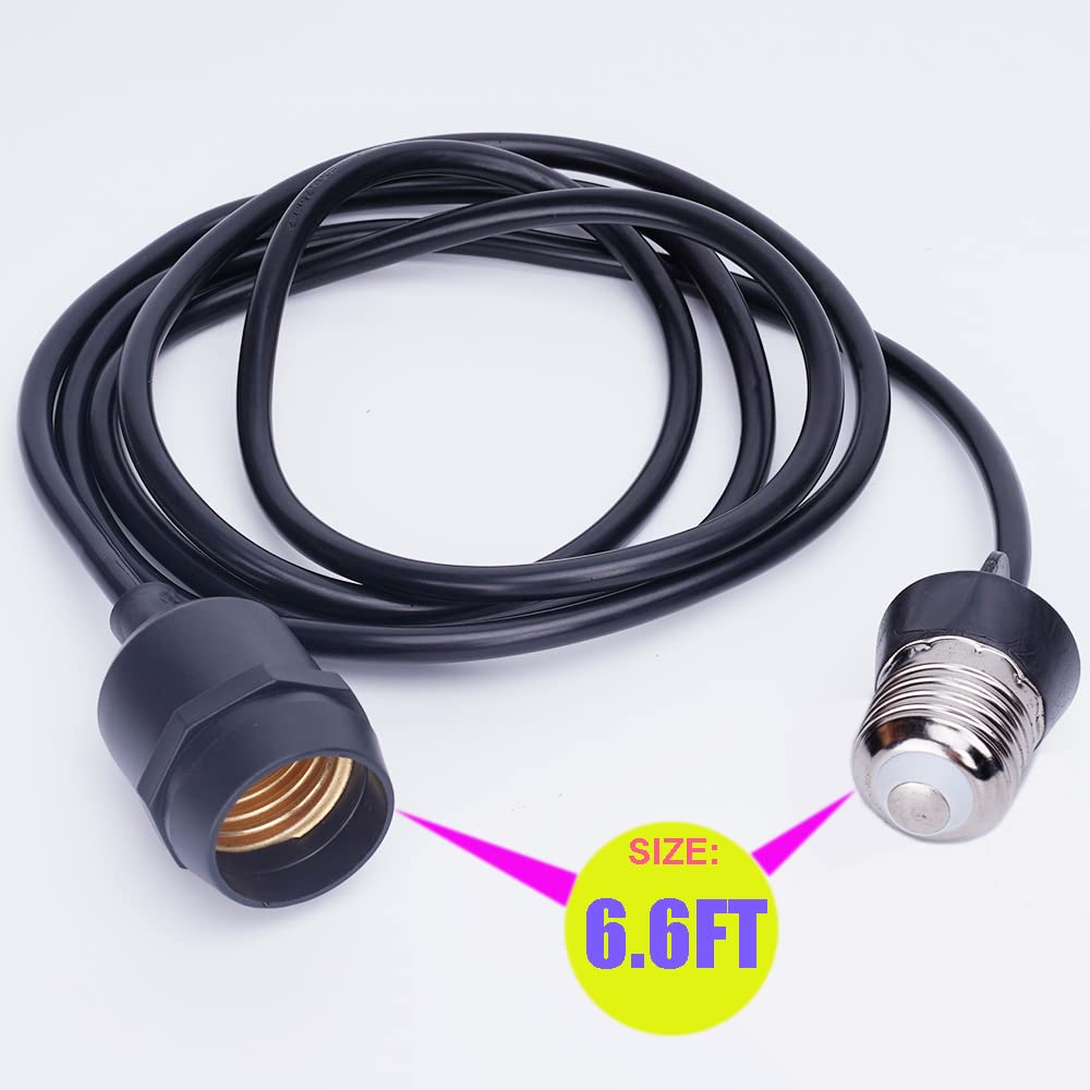 E26/E27 Light Socket Extender Cord,E26 to E26 Socket Extender, 6.6 FT Extension, Outdoor String Lights Extension for Backyard, Porch, Garden Indoor Outdoor Porch Garage Patio Use (2)