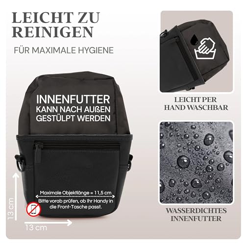 Heimatpfoten® Leckerlitasche für Hunde aus Kunstleder - Gassitasche mit Einhand Magnet-Verschluss - Hunde-Leckerli-Beutel (Größe S - Schwarz)
