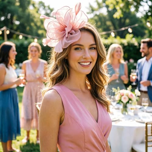 Image of DRESHOW Fascinators Hat Tea Party Headwear Ribbons Feathers on a Headband and a Clip for Women