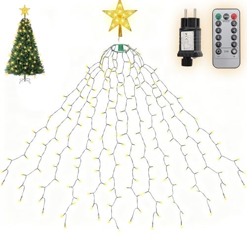 SALCAR 2m Weihnachtsbaum Lichterkette mit Ring, 12 Girlanden und...
