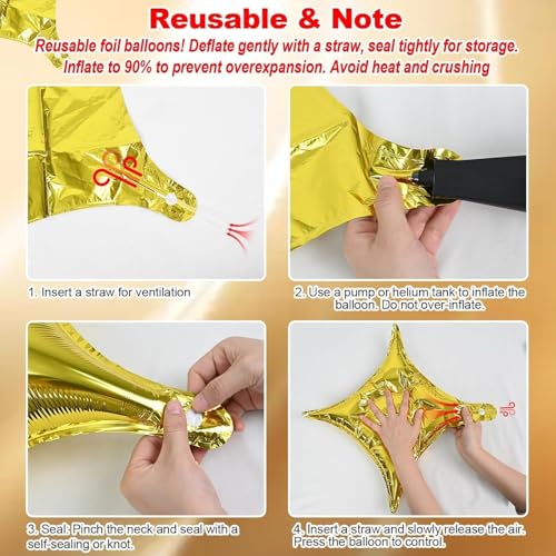 Image of 5 pcs 36 Inch Large Metallic Moon Shape Foil Balloon 18In Chrome Gold Foil Star Shaped for 70s Disco Dance Birthday Graduation New Year (Gold Moon Star 5pcs)