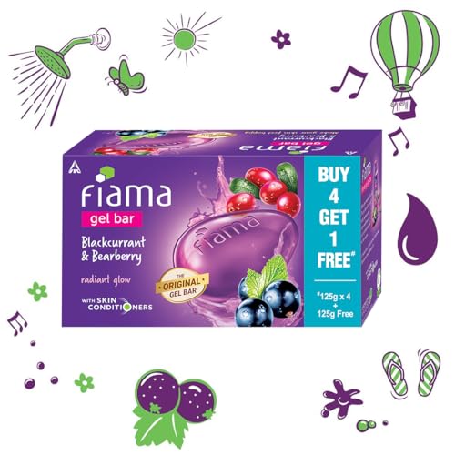 Image of Fiama Gel Bar Soap Blackcurrant And Bearberry 625g (125gx5) For Radiant Glowing Skin, With Skin Conditioners, All Skin Types, For Women & Men
