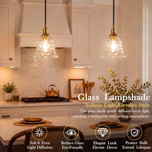 Image of Teenyyou 6 Pcs Clear Hammered Bell Shaped Glass Lamp Shade Replacement | Globe Ceiling Fan Light Cover with 1-5 /8'' (42mm) Fitter for Chandelier Wall Sconce Pendant Light Bathroom Vanity Fixture