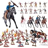 Zaleny Cowboys and Indians Figure Playset Toy Native American Figures with Horses and Trees for School Projects Wild West Figurines 48 Pcs