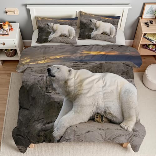 Parure de lit ours blanc avec housse de couette 160x200 en microfibre zippée - 4