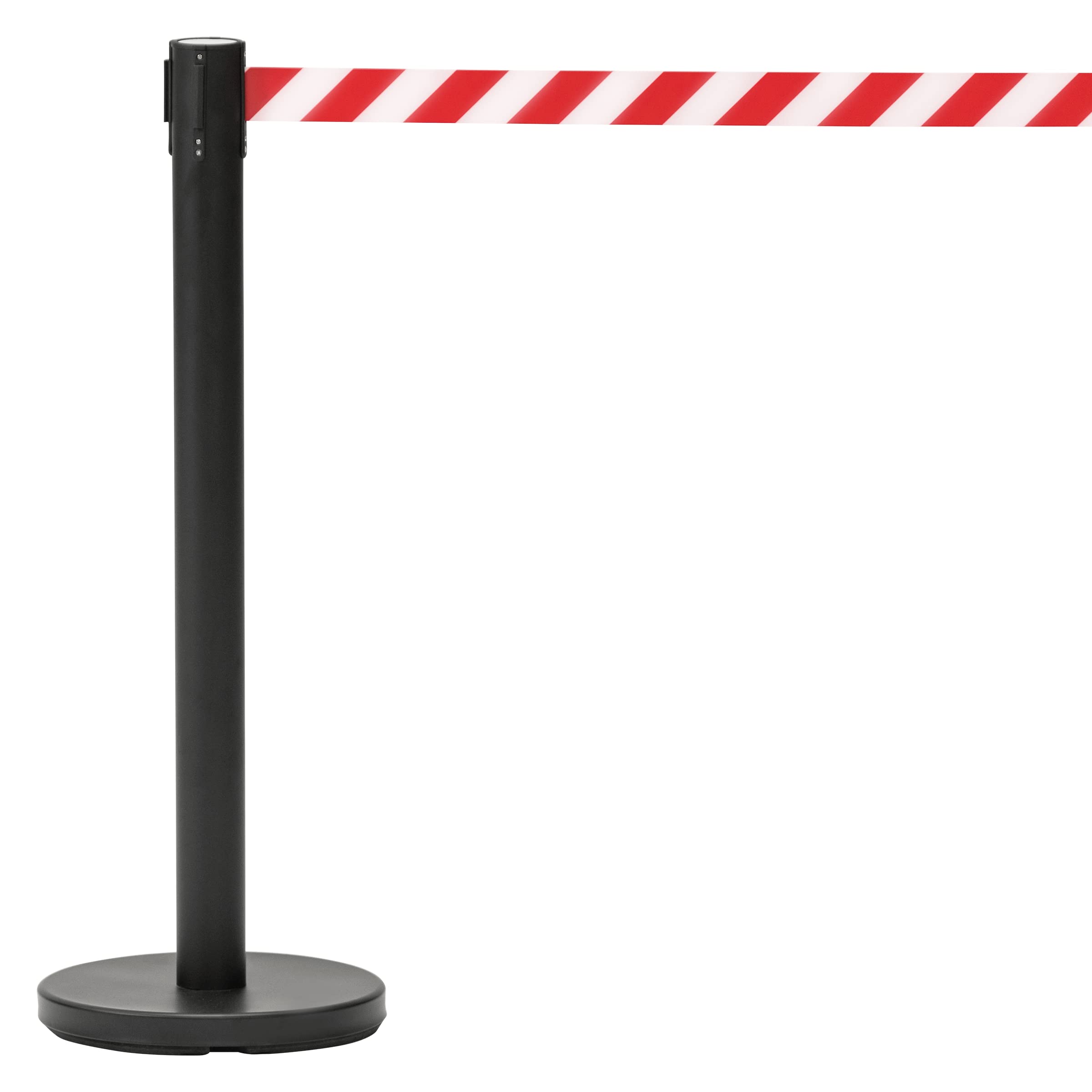 Retractable Barrier Tape, Queuing Pull Out Safety Belt, Black Base (Black Post, Red/White Belt)
