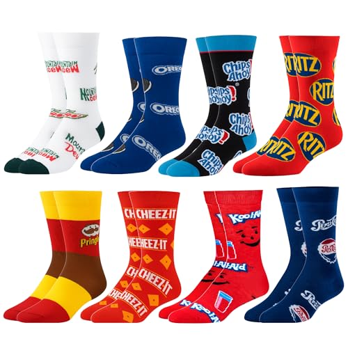 Crazy Socks – Soda & Snacks 8-Pack Novelty Crew Sock Bundle – Large – Fun Colorful Junk Food...