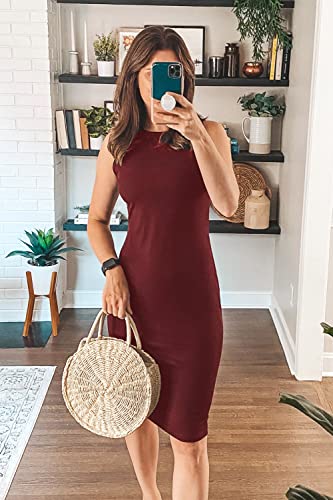Image of PRETTYGARDEN Women's Summer Ribbed Bodycon Midi Dresses | Soft Stretchy Knit, Sleeveless Tank Dress, Slim Fitted, Elegant Spring Outfit for Work, Vacation Travel, Date Night, Party