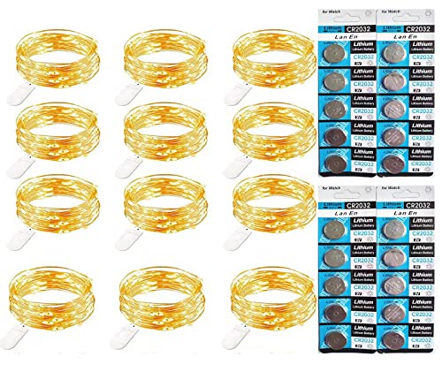 Morwealth Lot de 12 guirlandes lumineuses LED avec piles - 20 LED - 2 m - En cuivre - Pour chambre, intérieur, extérieur, Noël, fête, jardin, mariage, bricolage (blanc chaud, 12) Cover