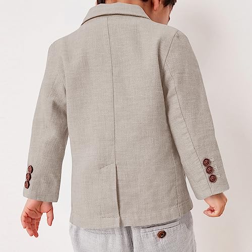 Kingdenergy Kids Boys Blazers Casual 2 Buttons Front Notched Lapel Suit Jackets School Uniform Khaki thumb #3