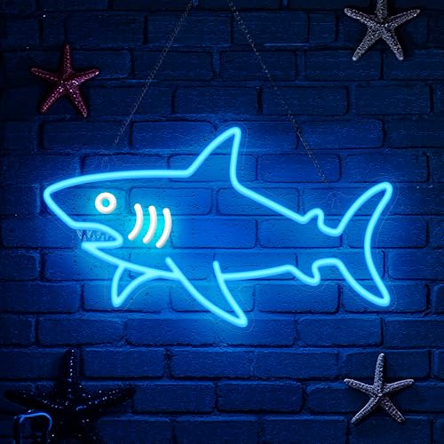 Image of CoolGift Mart Shark Neon Sign, Dimmable LED Shark Light Animal Wall Decor, Christmas Gift White Elephant Gifts for Boys Men, Bedroom Living Room Man Cave Home Decoration With USB Powered