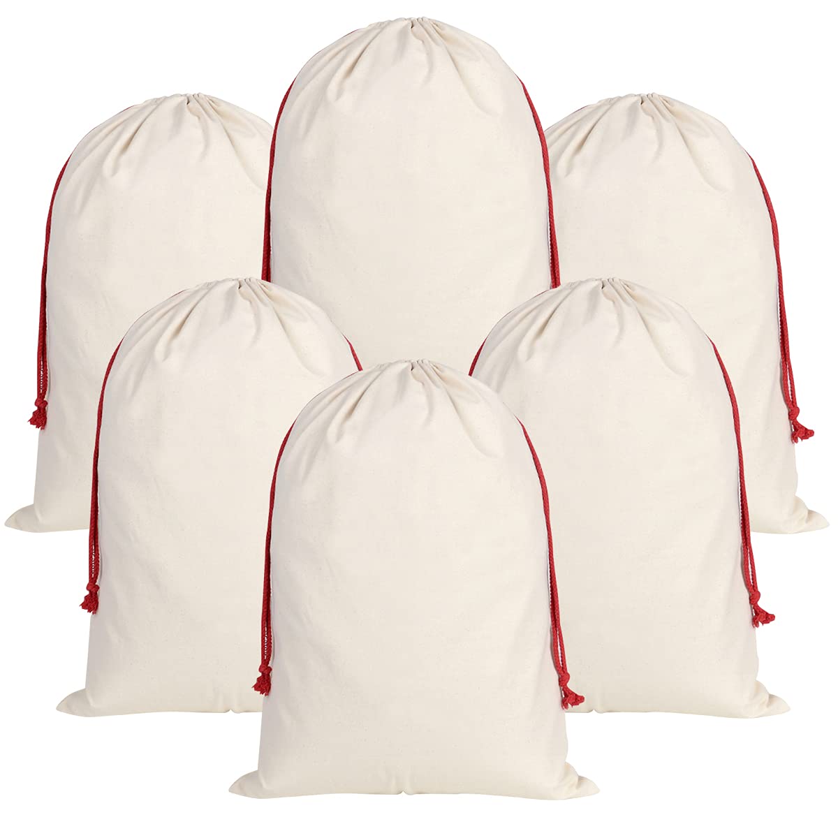 Inspireyee 6 Pack Large Christmas Bag Santa Sacks Xmas Canvas Cotton Xmas Sack Stocking with Drawstrings (Pattern 7, 19.5 X 27.5)