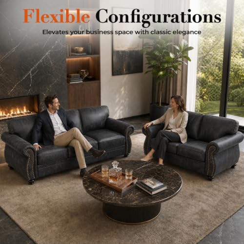 Image of Couchus 88 inch W 3-Seater Sofa Couch, Faux Leather Fabric Sofas, Grey