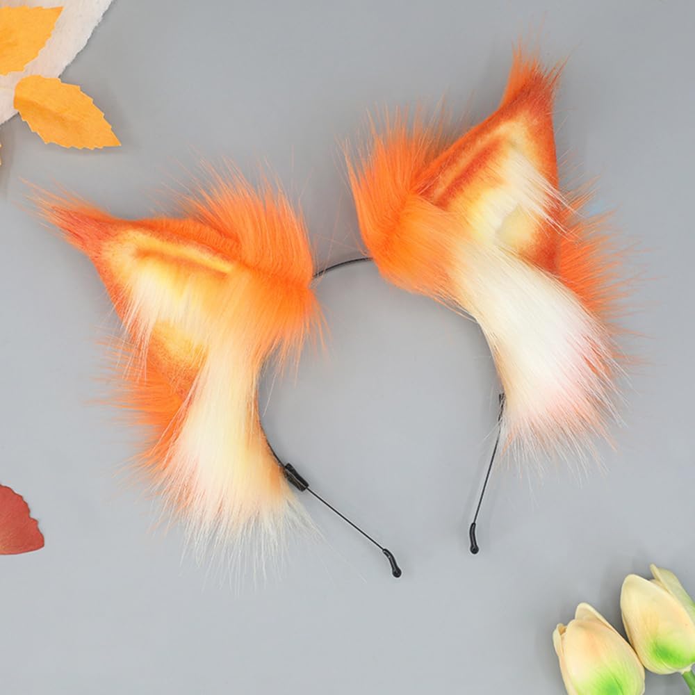 Orange Cat Ears Headband Fox Wolf Lynx Ears Headwear Animal Hairband Christmas Cosplay Costume Accessories