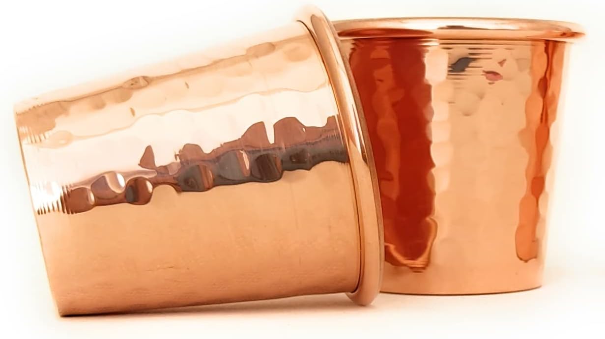DEDE Copper - 2023 CC Series 2 oz (Set of 2) Tequila/Vodka Shot Glasses, Mini Moscow Mule Cup, Handmade Unlined Uncoated Thickest Pure Solid Copper mini Tumblers for Cocktails (Hammered)