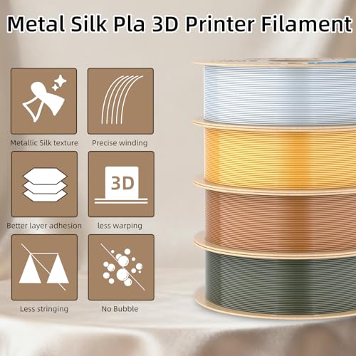 Image of 3DHoJor Silk PLA Filament 1.75mm, PLA Filament 1.75mm Silk Shiny 3D Printer Filament, 1kg Cardboard Spool (2.2lbs), Dimensional Accuracy + /- 0.03 mm, Fit Most FDM Printer(Metal Silver)