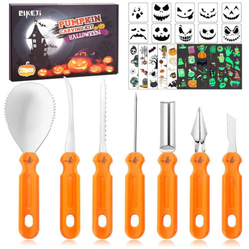 EIKEJI 28 Pieces Pumpkin Carving Kit Halloween Pumpkin Carving Tools Set Professional Heavy Duty Stainless Steel Tools Set for Halloween
