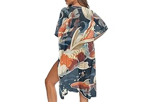 Women's Beach Cover Up Fish Dress - Chiffon Open Front Kimono