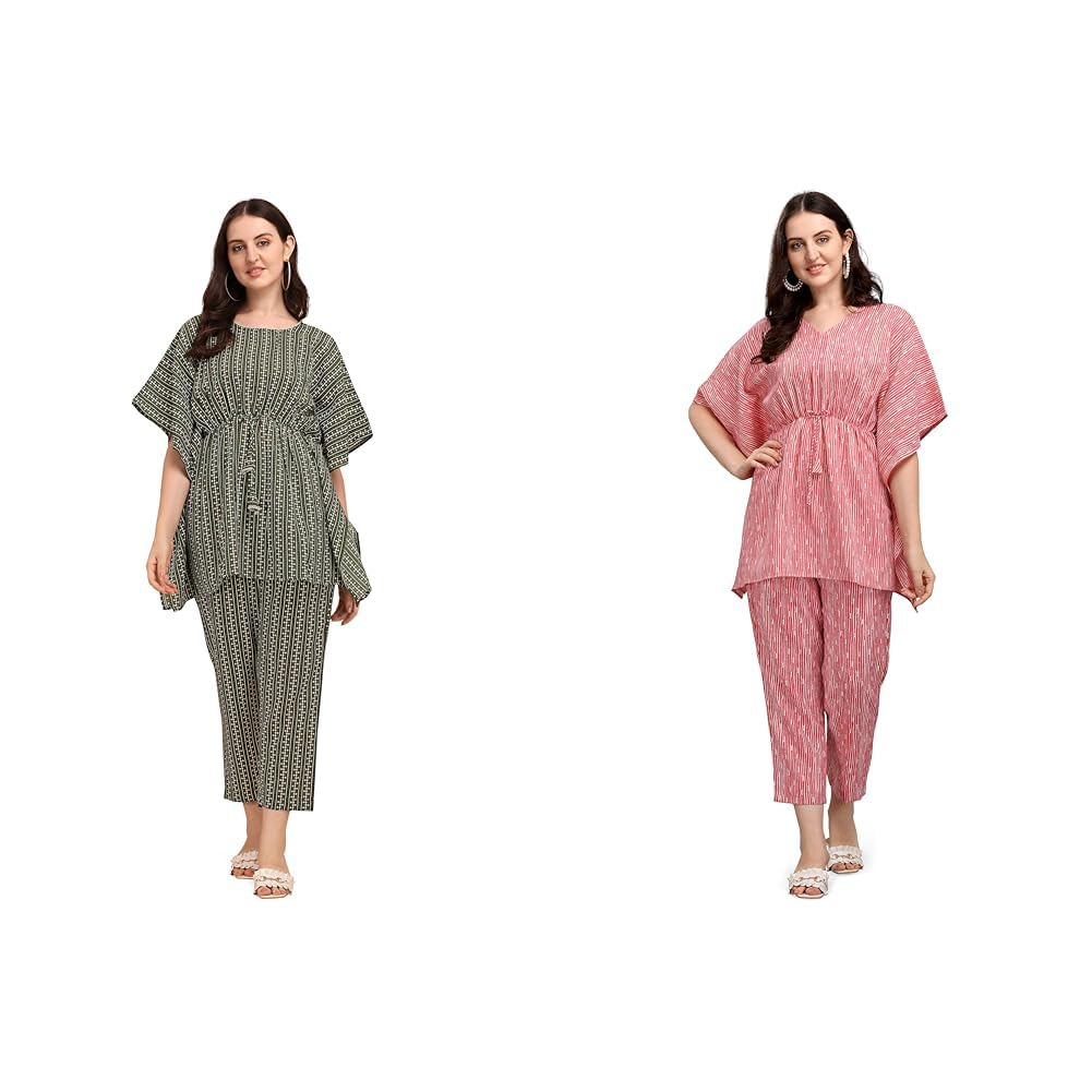 nainvish Cotton Blend Ethnic Kaftan Co Ord Pant Set | Casual Wear Kaftan Pant & Top Set | Fancy Kaftan Top & Pant Set | | Women Top & Pant (Pack Of 2)-picture-19