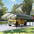 STRPRETTY BASIC Metal Carport - 12 x 20 FT Metal Carport Heavy Duty Carport Canopy with Galvanized Metal Roof and Enhanced Base, Outdoor Garage Car Shelter for Pickups, Cars and Tractors