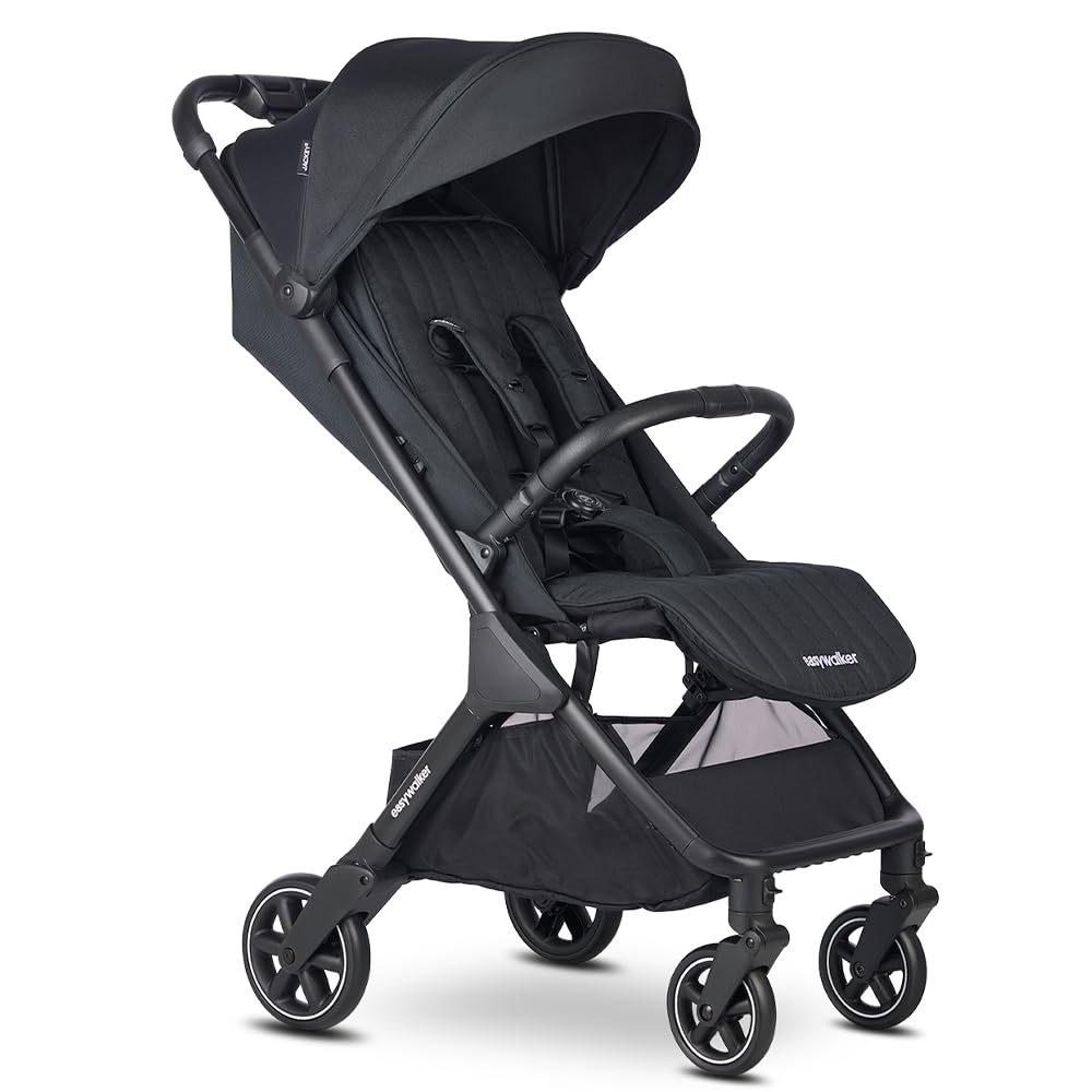 Easywalker Jackey² Buggy & Kinderwagen 0-22 kg, Leichtgewicht, Automatisch Faltbar (Autofold), Babyschalen Kompatibel, inkl. Regenschutz – Mitternachtsschwarz