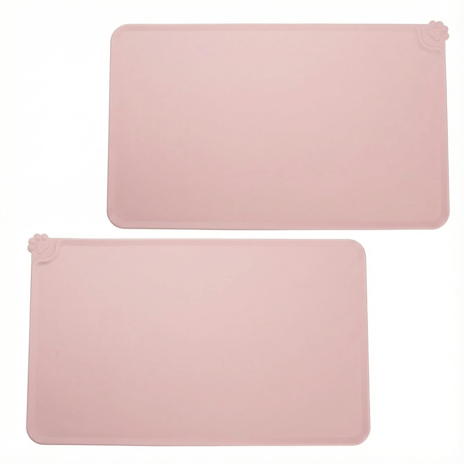 2 Pcs Dog Cat Mats for Food Bowls, Waterproof Silicone Pet Feeding Mat for Dogs and Cats, Non-slip Pet Food Mat for Cats, Feeding Mats for Dogs with High Lips(48x30CM, pink)